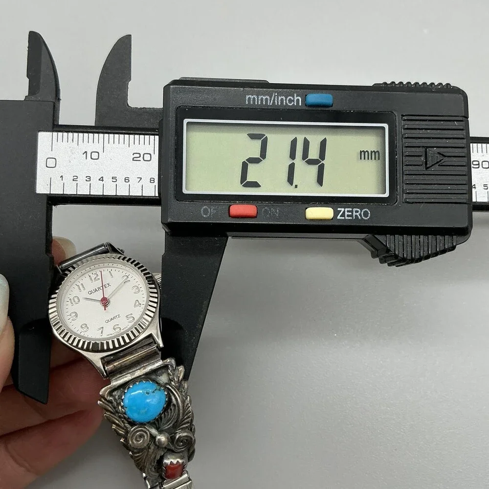 Vtg Quartex Womens Watch 21mm Stamped Sterling Turquoise Coral New Battery